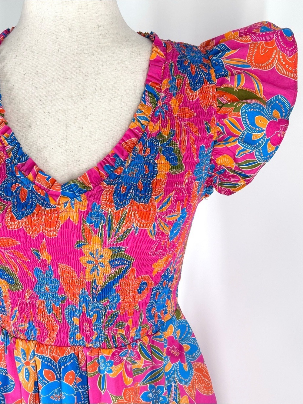 Sugarlips Floral Smocked Bodice Tiered Ruffle Midi Dress Medium - Picture 6 of 13